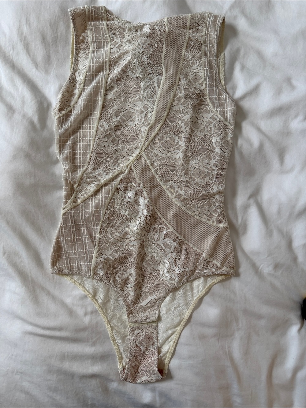 Ivory Lace and Nude Sheer Lace Bodysuit